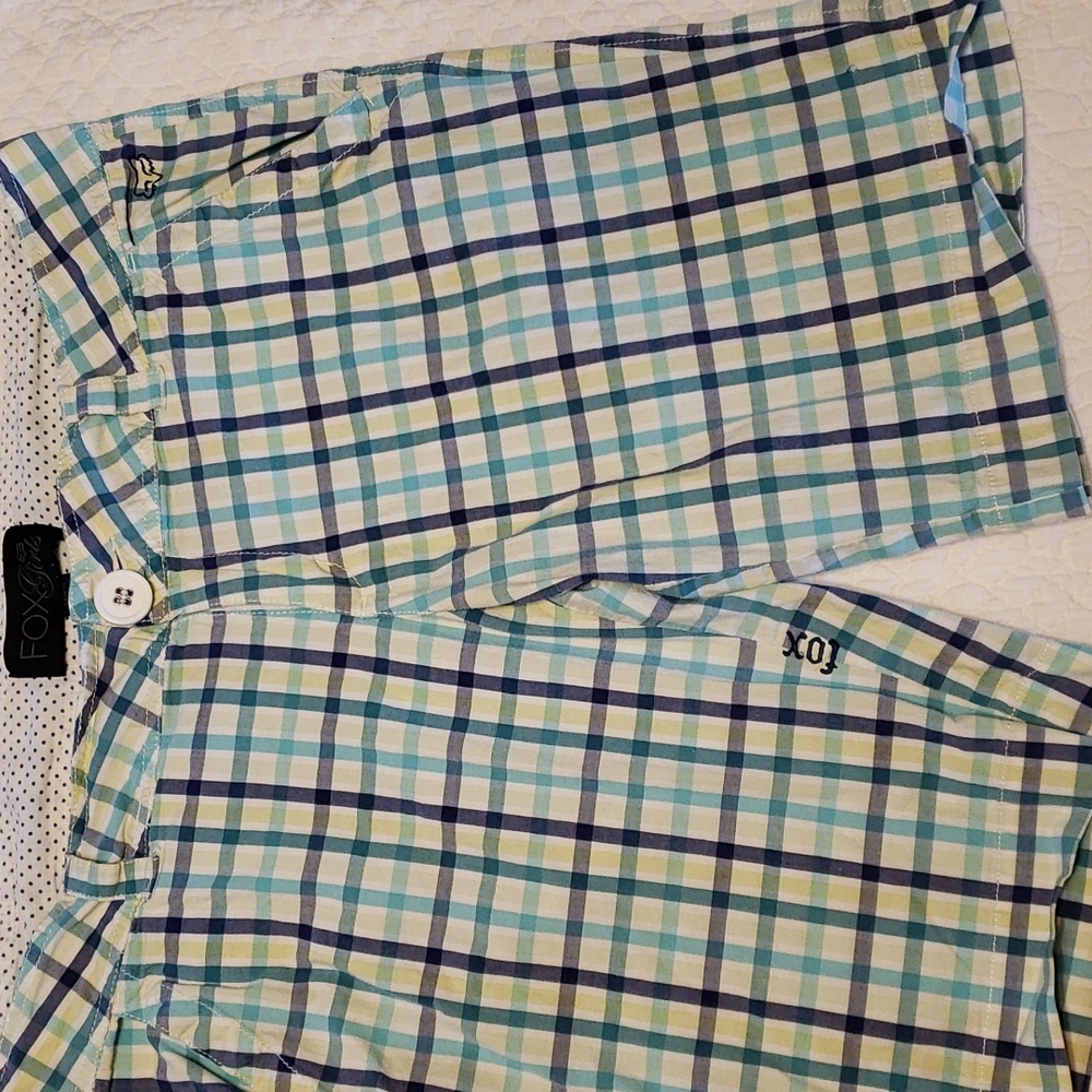FOX Girls Plaid Bermuda Shorts in Size 13 Teal, White, and Navy Cotton blend